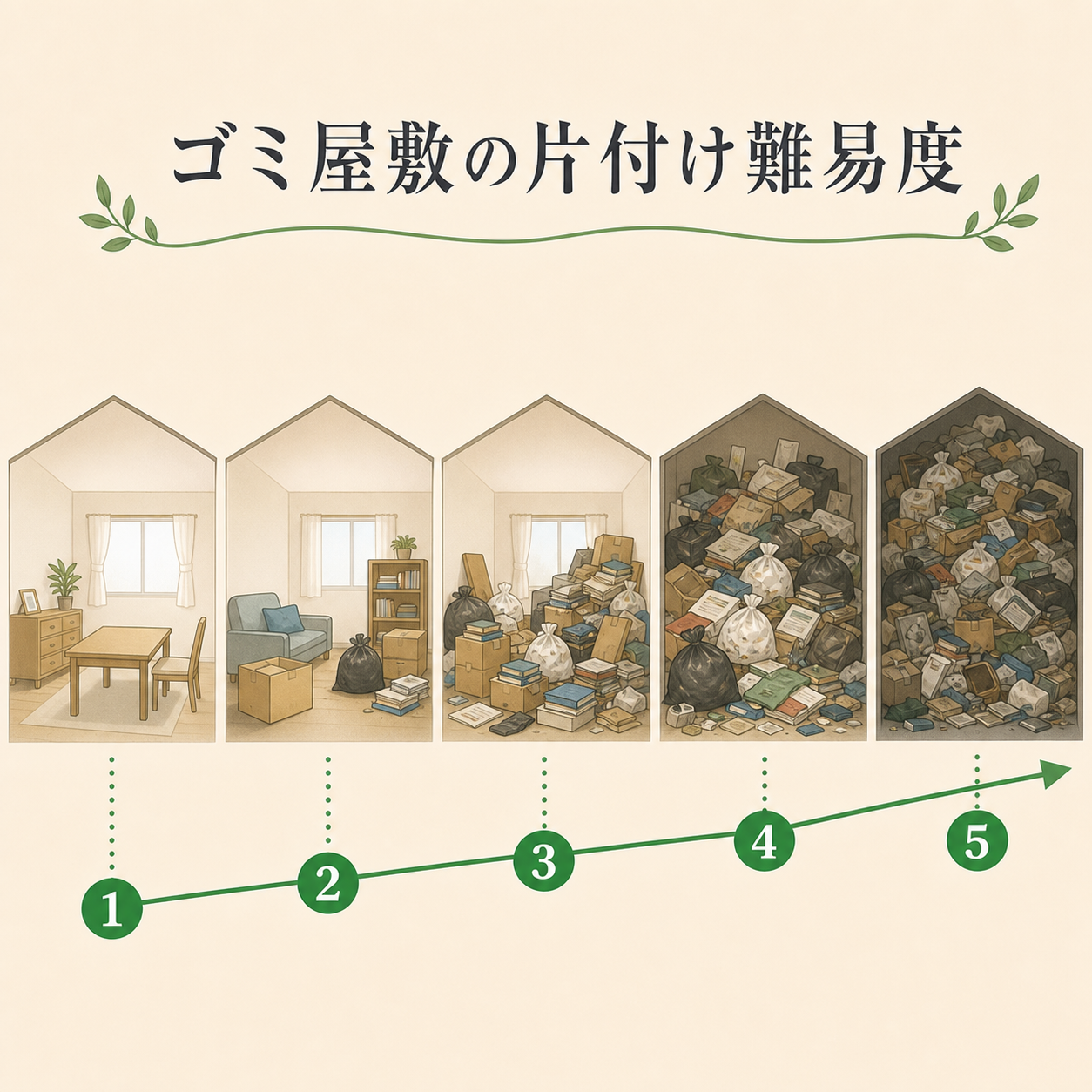 ゴミ屋敷5段階レベル判定の図解