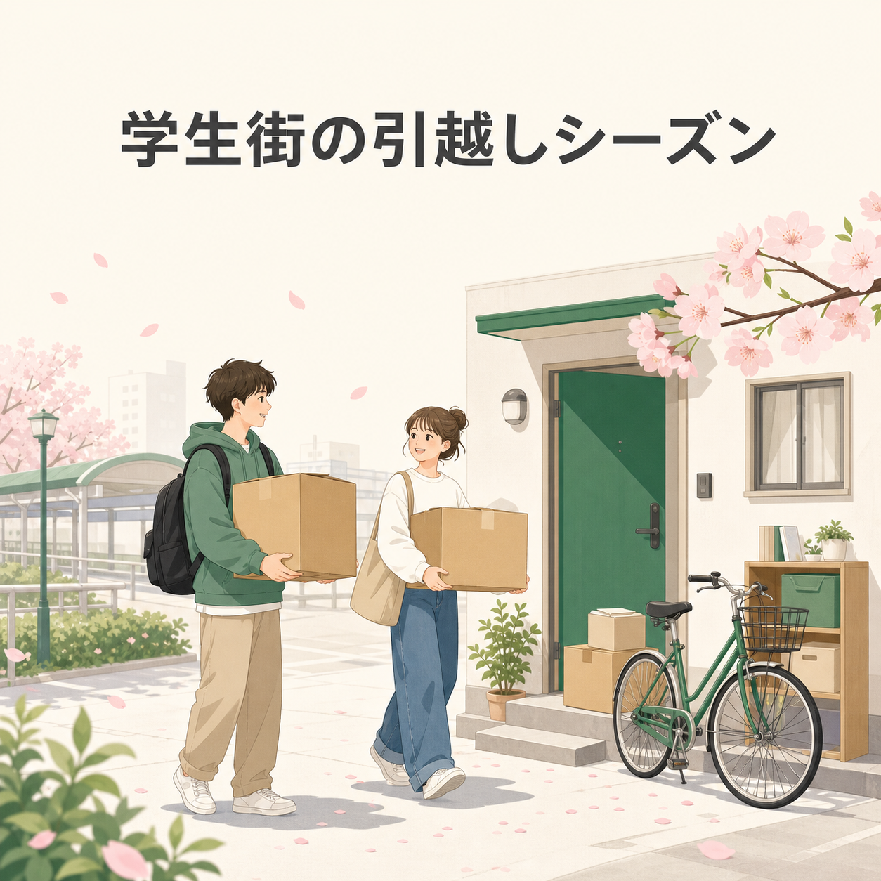 学生街の引越しシーズンのイメージ
