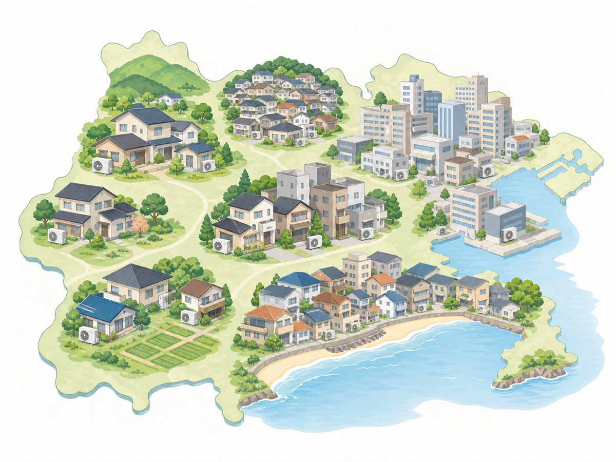 神奈川県内の地域ごとのエアコンの出し方のイメージ