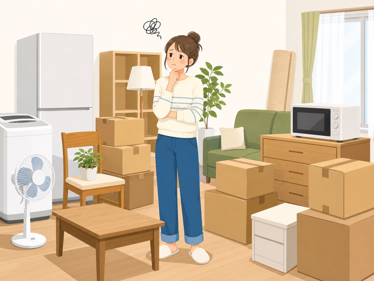引越しで不用品処分が大変になる様子