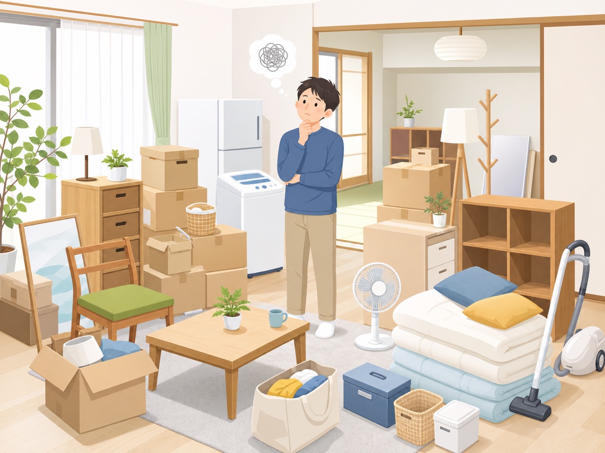 引越しで不用品処分が大変になる様子