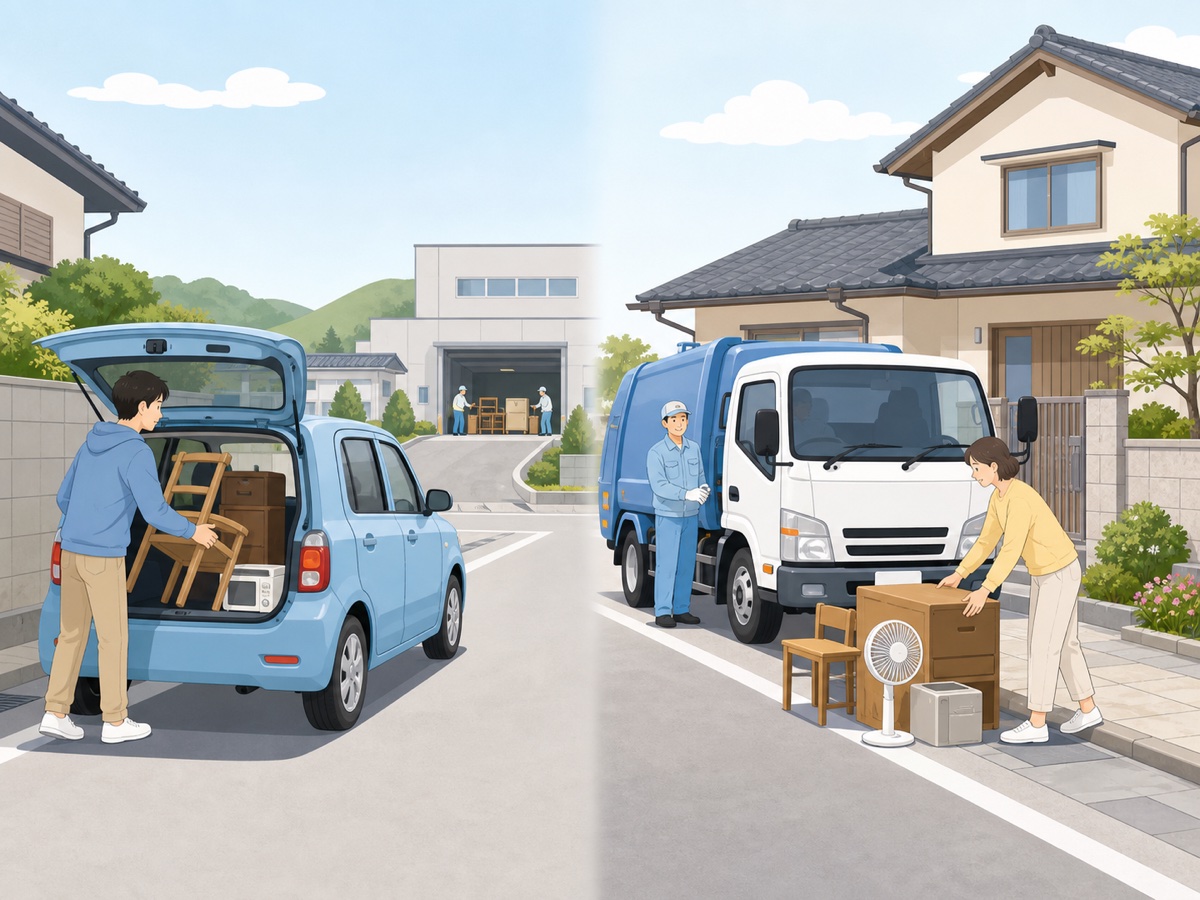 自分で運ぶ方法と自治体の戸別収集の対比