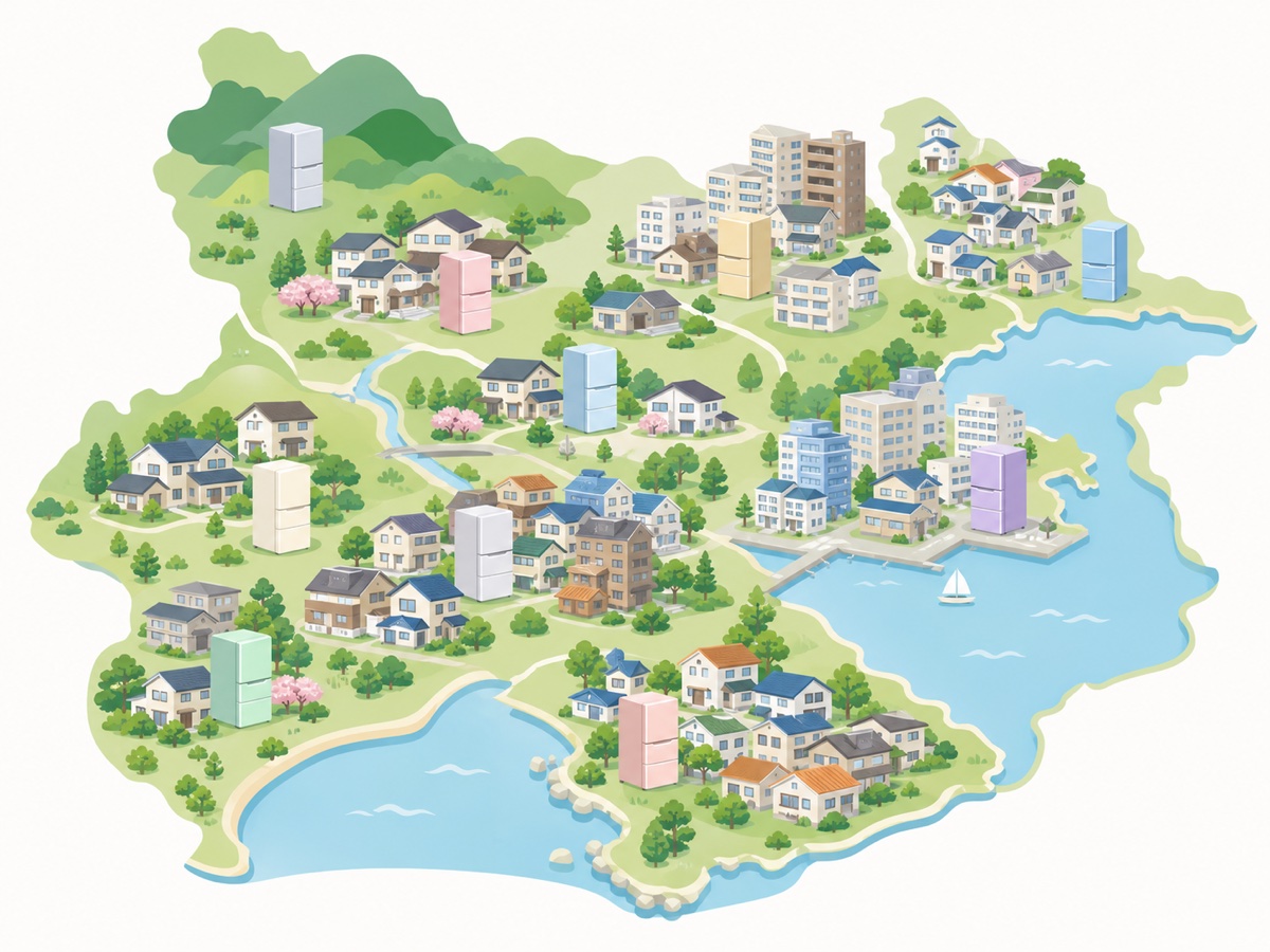 神奈川県内の地域ごとの冷蔵庫の出し方のイメージ