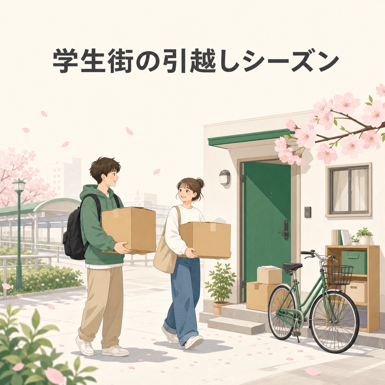 学生街の引越しシーズンのイメージ