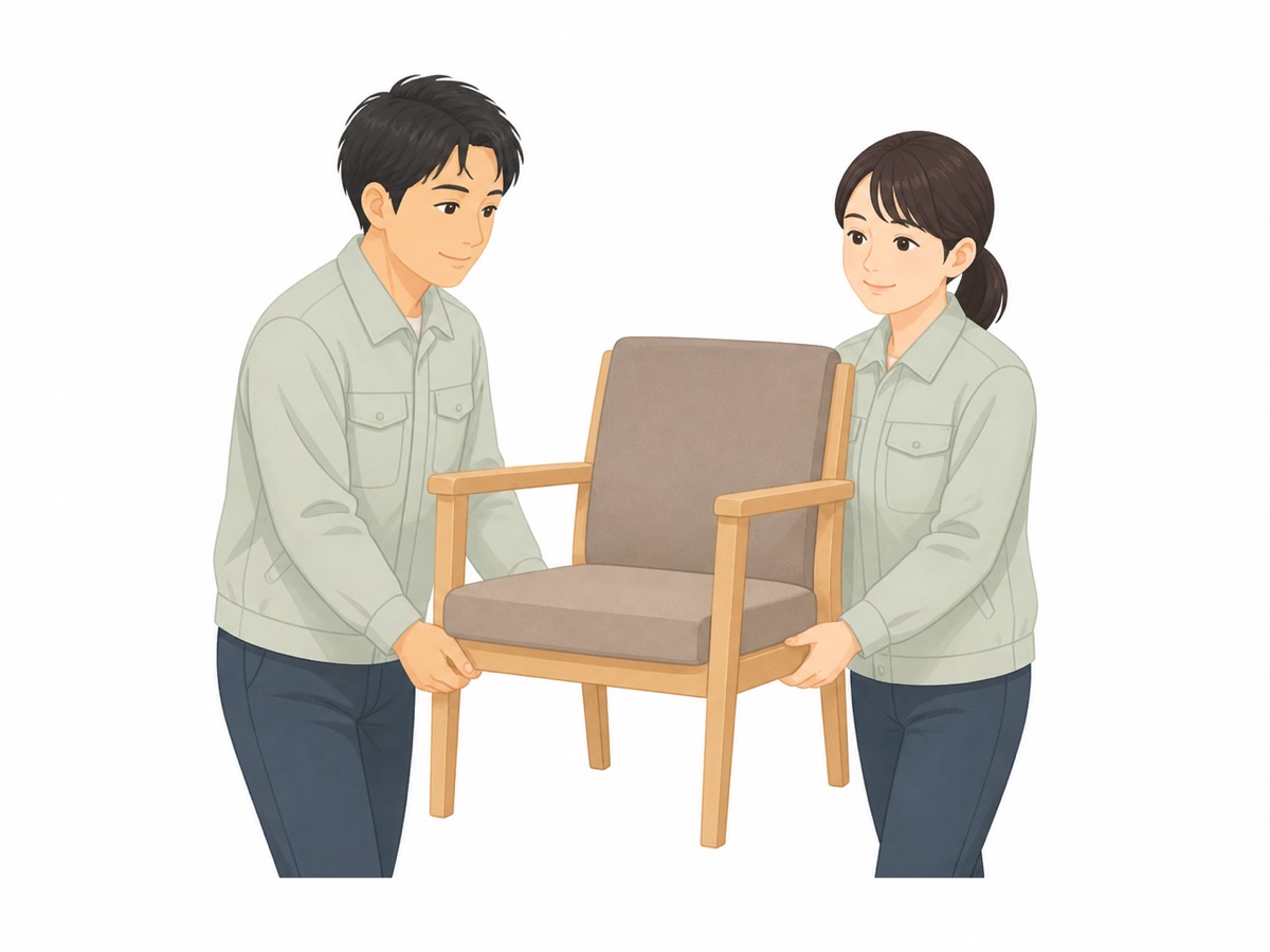 椅子をプロのスタッフが運び出す様子