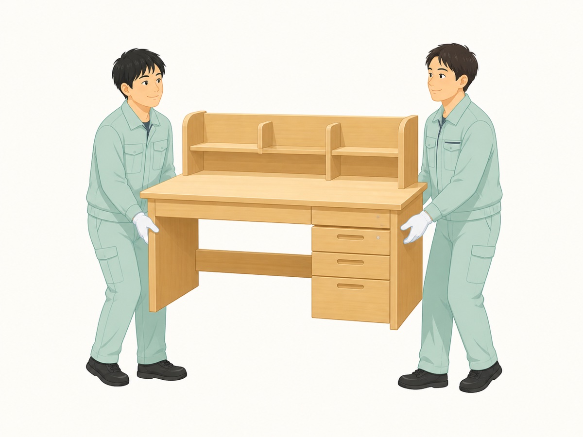 学習机・デスクをプロのスタッフが運び出す様子