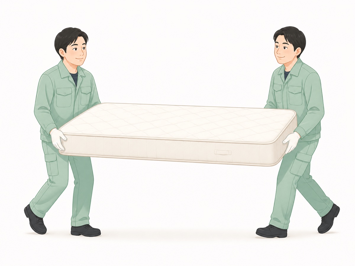 マットレスをプロのスタッフが運び出す様子