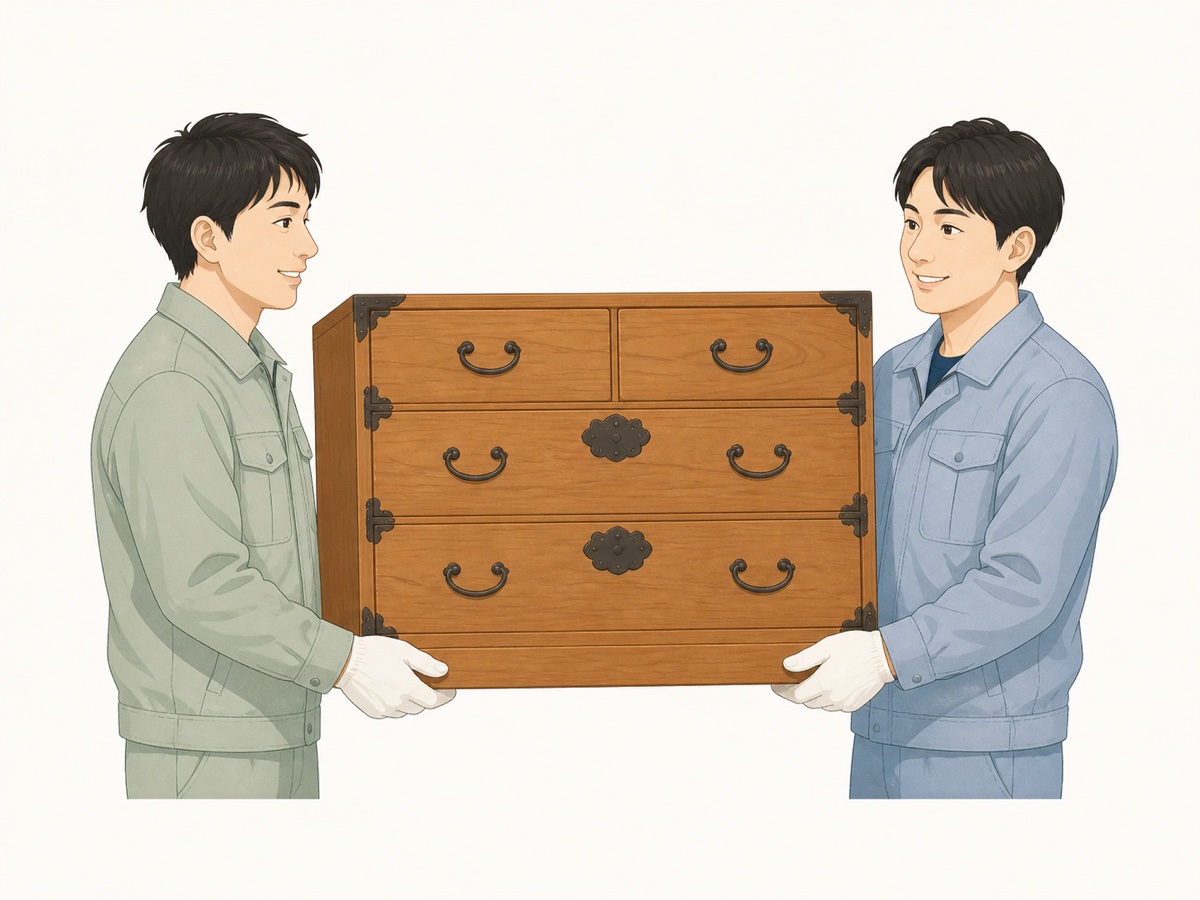 タンスをプロのスタッフが運び出す様子