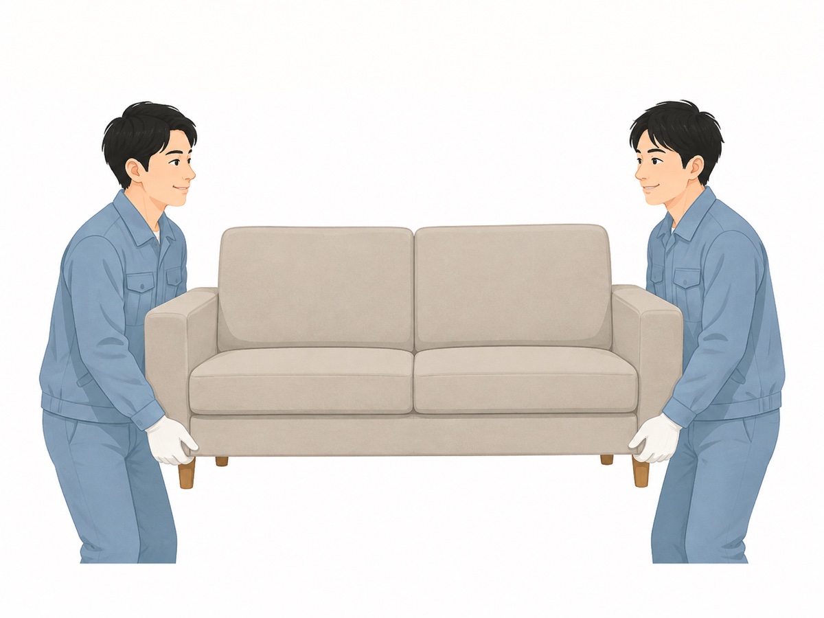 ソファをプロのスタッフが運び出す様子