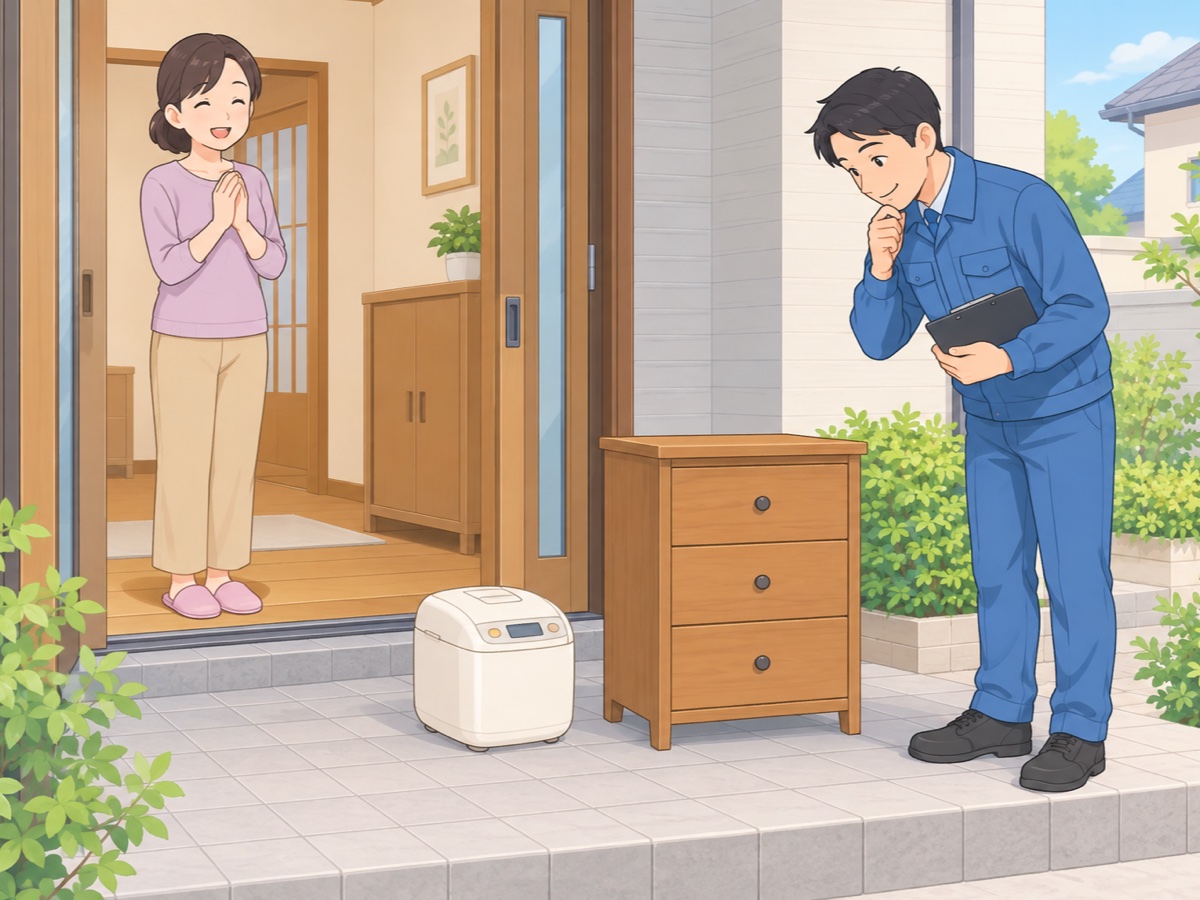 まだ使える家具や家電を買取査定してもらい処分費用を抑える様子