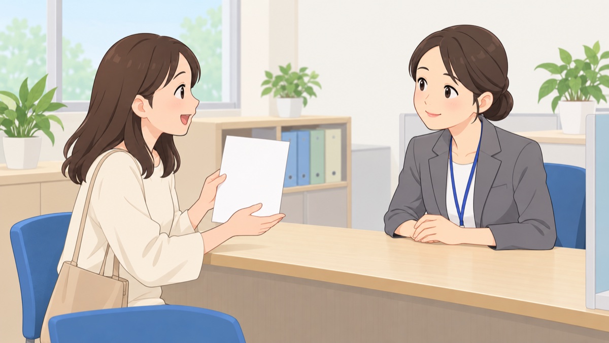 消費生活センターの窓口で不用品回収のトラブルを相談する様子